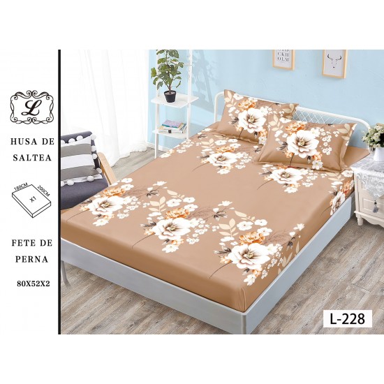 Cearșaf cu Elastic Bumbac Satinat 180x200 cm + 2 Fețe de Pernă – Model Floral Bej Elegant, OHT-123 3 huse la 159 lei