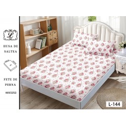 Cearșaf cu Elastic Bumbac Satinat 180x200 cm + 2 Fețe de Pernă – Model Floral Alb cu Buchețele Roz, OHT-124