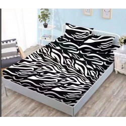 Cearșaf cu Elastic Bumbac Satinat 180x200 cm + 2 Fețe de Pernă – Model Zebra Alb-Negru, OHT-137