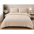 Set Lenjerie Pufoasă Cocolino cu Elastic 4 Piese, Pat Dublu, Crem, Model Dungi Reliefati, LEC-163