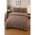 Set Lenjerie Pufoasă Cocolino cu Elastic 4 Piese, Pat Dublu, Bej, Model Dungi Reliefati, LEC-160