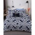 Cuvertură Matlasată Pat Dublu din Bumbac Satinat + 2 Fețe de Pernă – Model Ornamental Bleumarin cu Alb, OCT-017