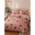 Lenjerie de Pat Dublu 4 Piese Bumbac Satinat Superior – Model Inimioare Maro și Negru, LDBS-306