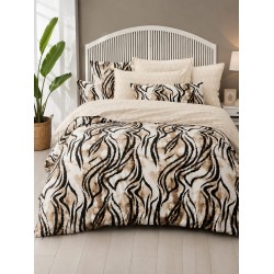 Lenjerie de Pat Dublu 4 Piese Bumbac Satinat Superior – Model Animal Print Zebra, Bej, LDBS-109