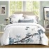 Lenjerie de Pat Dublu 4 Piese Bumbac Finet cu Cearșaf cu Elastic – Model Floral Alb-Albastru, LFB-002