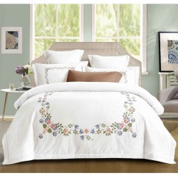 Lenjerie de Pat Dublu 4 Piese Bumbac Finet cu Cearșaf cu Elastic – Model Floral Tradițional, LFB-001