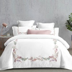 Lenjerie de Pat Dublu 4 Piese Bumbac Finet cu Cearșaf cu Elastic – Model Floral Roz Pudrat, LFB-224