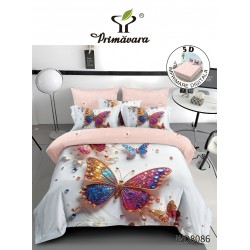 Lenjerie de Pat Dublu 4 Piese 5D cu Cearșaf cu Elastic – Model Fluturi Multicolori, LFL-117