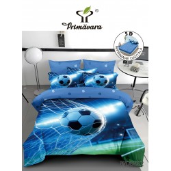 Lenjerie de Pat Dublu 4 Piese 5D cu Cearșaf cu Elastic – Model Fotbal, LFL-118