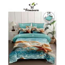 Lenjerie de Pat Dublu 4 Piese 5D cu Cearșaf cu Elastic – Model Marin cu Stea de Mare, LFL-120