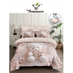 Lenjerie de Pat Dublu 4 Piese 5D cu Cearșaf cu Elastic – Model Ursuleț cu Flori, LFL-123