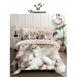 Lenjerie de Pat Dublu 4 Piese 5D cu Cearșaf cu Elastic – Unicorn Alb cu Trandafiri, LFL-126