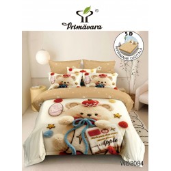 Lenjerie de Pat Dublu 4 Piese 5D cu Cearșaf cu Elastic – Ursuleț Teddy, LFL-129