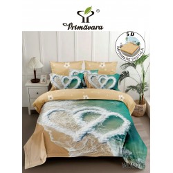 Lenjerie de Pat Dublu 4 Piese 5D cu Cearșaf cu Elastic – Inimi pe Plajă, LFL-131