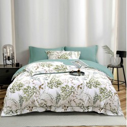 Lenjerie de Pat Dublu LUX 6 Piese din Finet cu Cearșaf cu Elastic – Model Floral Elegant, LPL-030