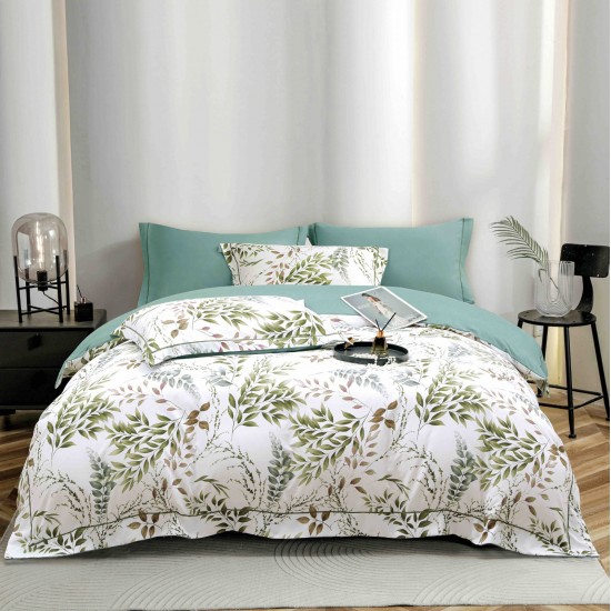 Lenjerie de Pat Dublu LUX 6 Piese din Finet cu Cearșaf cu Elastic – Model Floral Elegant, LPL-030 Lenjerii Finet premium  lux cu elastic