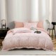 Lenjerie de Pat Dublu LUX 6 Piese din Finet cu Cearșaf cu Elastic – Model Roz Pudrat cu Frunzulițe, LPL-029 Lenjerii Finet premium  lux cu elastic
