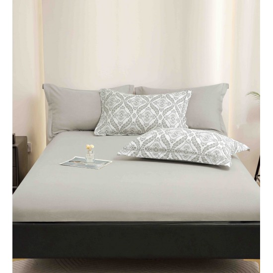 Lenjerie pat dublu, BUMBAC FINET, 6 piese, cu ELASTIC, Alb-Blue, flori, LPL-028 Lenjerii Finet premium  lux cu elastic