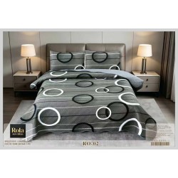 Cuvertură Matlasată pentru Pat Dublu din Bumbac Satinat, 230x250 cm + 2 Fețe de Pernă – Model Geometric Gri, CON-002