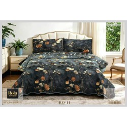 Cuvertură Matlasată pentru Pat Dublu din Bumbac Satinat, 230x250 cm + 2 Fețe de Pernă – Model Floral, CON-003