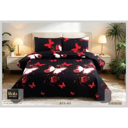 Cuvertură Matlasată pentru Pat Dublu din Bumbac Satinat, 230x250 cm + 2 Fețe de Pernă – Model Fluturi, CON-006