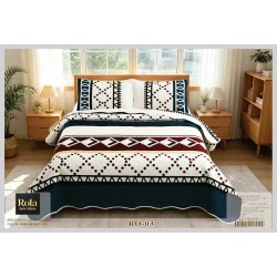 Cuvertură Matlasată pentru Pat Dublu din Bumbac Satinat, 230x250 cm + 2 Fețe de Pernă – Model Geometric Alb-Gri, CON-008