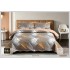 Cuvertură Matlasată pentru Pat Dublu din Bumbac Satinat, 230x250 cm + 2 Fețe de Pernă – Model Geometric Gri-Bej, CON-012