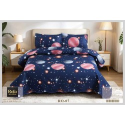 Cuvertură Matlasată pentru Pat Dublu din Bumbac Satinat, 230x250 cm + 2 Fețe de Pernă – Model Cosmic Bleumarin, CON-009