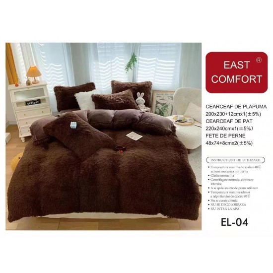 Lenjerie Fluffy Maro Ciocolatiu 6 Piese Pat Dublu – Moale, Călduroasă și Elegantă, LCF-013 Lenjerii Cocolino Fluffy