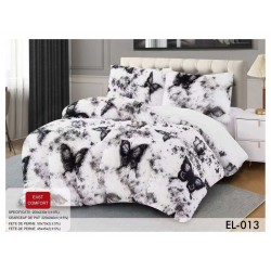 Lenjerie Fluffy Model Fluturi Alb-Negru 6 Piese Pat Dublu – Moale, Călduroasă și Elegantă, LCF-014