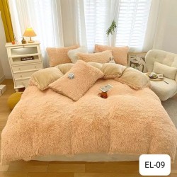 Lenjerie Fluffy Bej Piersica 6 Piese Pat Dublu – Moale, Călduroasă și Elegantă, LCF-017