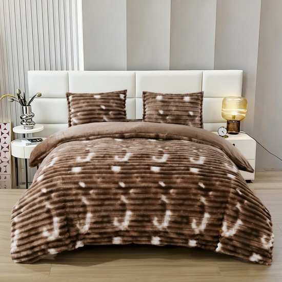 Set Lenjerie Pufoasă Cocolino cu Elastic 4 Piese, Pat Dublu, Maro, Model Dungi Reliefati, LEC-147 Lenjerii Cocolino 4 piese cu ELASTIC