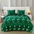 Set Lenjerie Pufoasă Cocolino cu Elastic 4 Piese, Pat Dublu, Alb - Verde, Model Dungi Reliefati, LEC-152