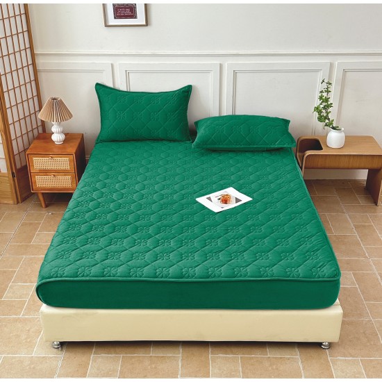 Husă / Topper Saltea 180x200 cm cu Elastic + 2 Fețe de Pernă – Verde Smarald, HTC-039 Husa/Topper cu ELASTIC 180-200 cm