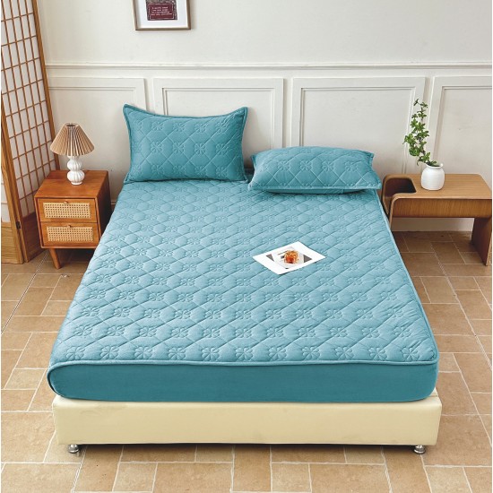 Husă / Topper Saltea 180x200 cm cu Elastic + 2 Fețe de Pernă – Albastru, HTC-025 Husa/Topper cu ELASTIC 180-200 cm