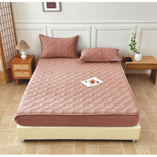 Husă / Topper Saltea 180x200 cm cu Elastic + 2 Fețe de Pernă – Bej, HTC-050 Husa/Topper cu ELASTIC 180-200 cm