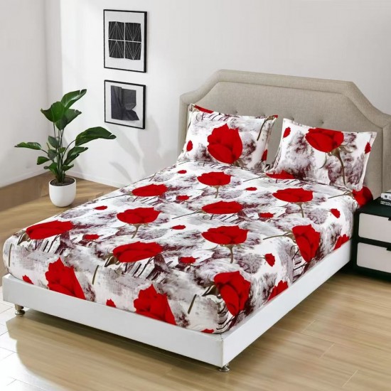 Cearșaf Cocolino cu Elastic + 2 Fețe de Pernă – Model Trandafiri Roșii, Alb, HDC-001 3 huse cocolino 199 lei