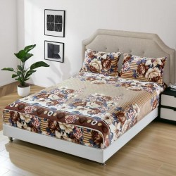 Cearșaf Cocolino cu Elastic 180x200 cm + 2 Fețe de Pernă – Model Floral, Bej-Maro, HC-035