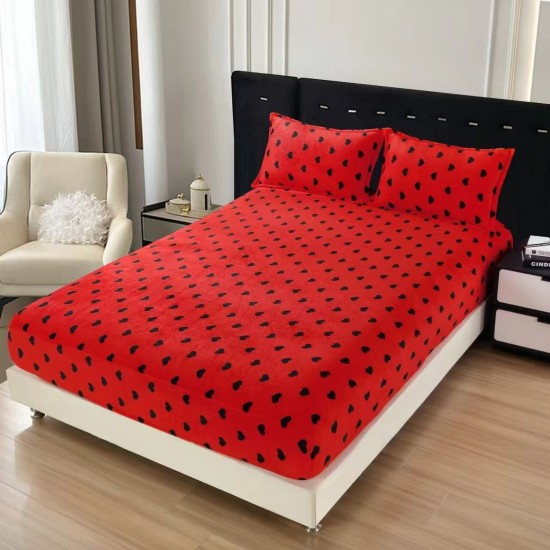 Cearșaf Cocolino cu Elastic + 2 Fețe de Pernă – Model Inimioare Negre, Roșu, HC-094 3 huse cocolino 199 lei