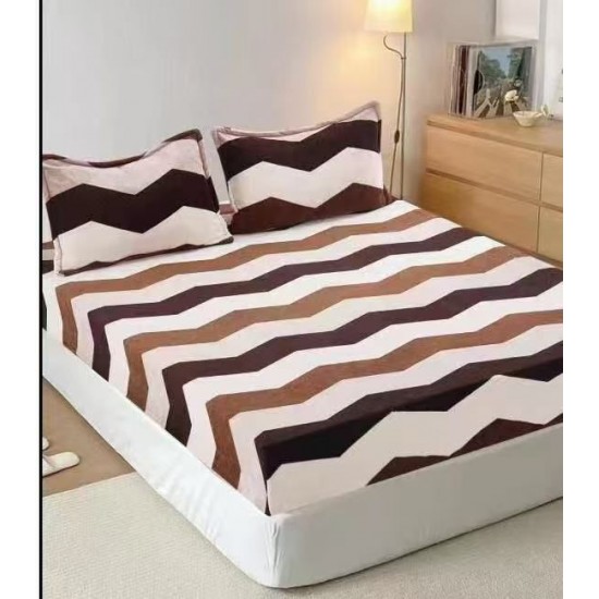Cearșaf Cocolino cu Elastic + 2 Fețe de Pernă – Model Zig-Zag, Maro-Bej, HC-096 3 huse cocolino 199 lei