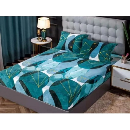Cearșaf Cocolino cu Elastic + 2 Fețe de Pernă – Model Geometric Turcoaz-Albastru, HC-090 3 huse cocolino 199 lei