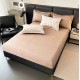 Lenjerie de Pat Dublu LUX 6 Piese din Finet cu Cearșaf cu Elastic – Model Carouri Bej cu Fundițe, LPL-033 Lenjerii Finet premium  lux cu elastic