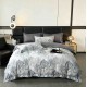 Lenjerie de Pat Dublu LUX 6 Piese din Finet cu Cearșaf cu Elastic – Model Copaci Gri Elegant, LPL-034 Lenjerii Finet premium  lux cu elastic