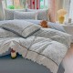 Lenjerie de Pat Premium 4 Piese, Bumbac 100%, cu Volănașe din Dantelă,Cearceaf Elastic– Model floral, LBB-001 Lenjerii 100% Bumbac