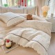 Lenjerie de Pat Premium 4 Piese, Bumbac 100%, cu Volănașe din Dantelă,Cearceaf Elastic– Crem, LBB-002 Lenjerii 100% Bumbac