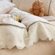 Lenjerie de Pat Premium 4 Piese, Bumbac 100%, cu Volănașe din Dantelă,Cearceaf Elastic– Crem, LBB-002 Lenjerii 100% Bumbac