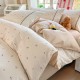 Lenjerie de Pat Premium 4 Piese, Bumbac 100%, cu Volănașe din Dantelă,Cearceaf Elastic– Crem, LBB-002 Lenjerii 100% Bumbac