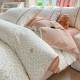 Lenjerie de Pat Premium 4 Piese, Bumbac 100%, cu Volănașe din Dantelă,Cearceaf Elastic– Crem - Roz, LBB-004 Lenjerii 100% Bumbac