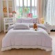 Lenjerie de Pat Premium 4 Piese, Bumbac 100%, cu Volănașe din Dantelă,Cearceaf Elastic– Lila, LBB-005 Lenjerii 100% Bumbac