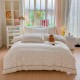 Lenjerie de Pat Premium 4 Piese, Bumbac 100%, cu Volănașe din Dantelă,Cearceaf Elastic– Crem - Roz, LBB-006 Lenjerii 100% Bumbac